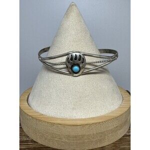 Native American Navajo Janice Spencer Sterling Silver Turquoise Claw Bracelet 6”